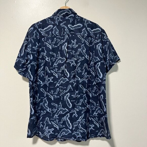 Roots Canada Blue Linen Button-Up Shirt - Men’s Medium, Abstract Print - Picture 13 of 14